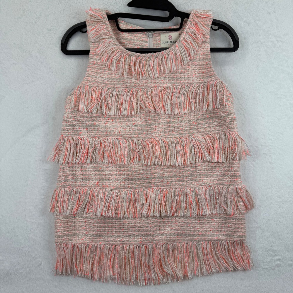 Julie Brown NYC Tweed Fringed Sleeveless Top Pink Gold‎ Size 4